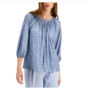 Alfani Emerald Safari Ruched Sequin Top Sz 1X NWT